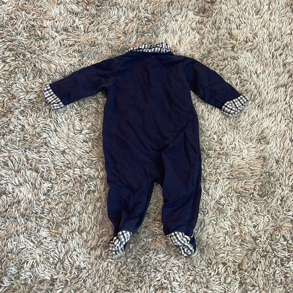 FAO Schwarz Navy Collared Plaid Button Footie - Picture 2 of 4